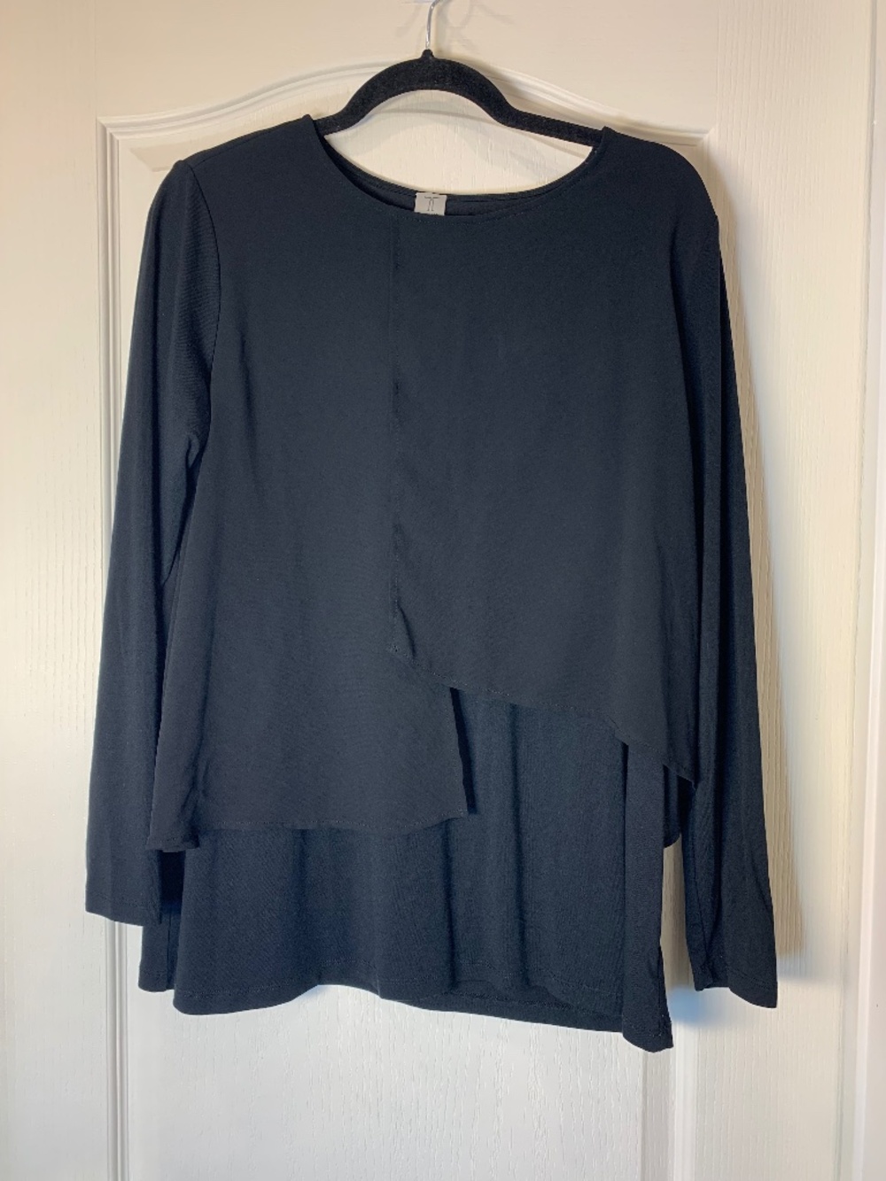 Tristan Black Layered Mixed-Media Long Sleeve Top with Sheer Overlay, L